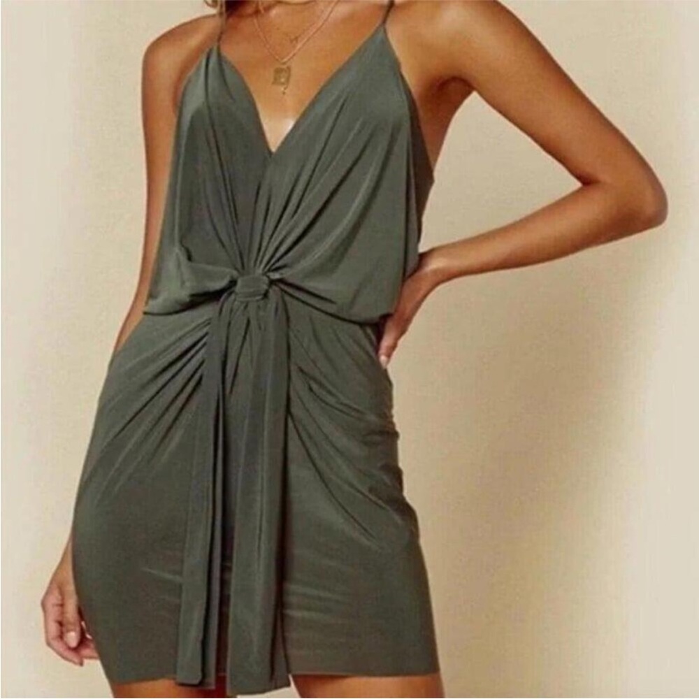 Misa Los Angeles Olive Green Domino Spaghetti Strap Mini Dress Size S